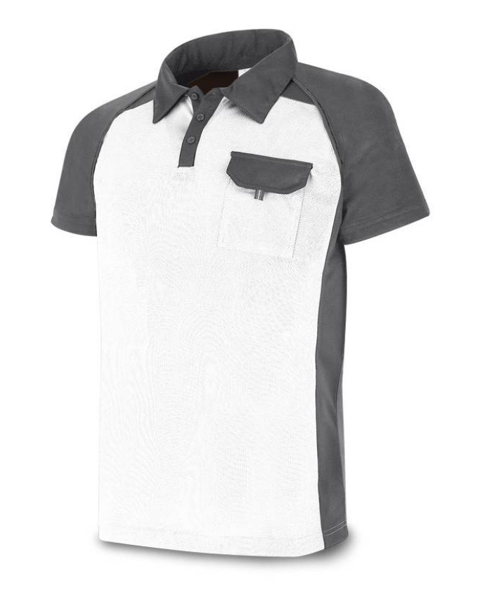 POLO "TÉCNICA" blanco/gris poliéster 135 gr MARCA