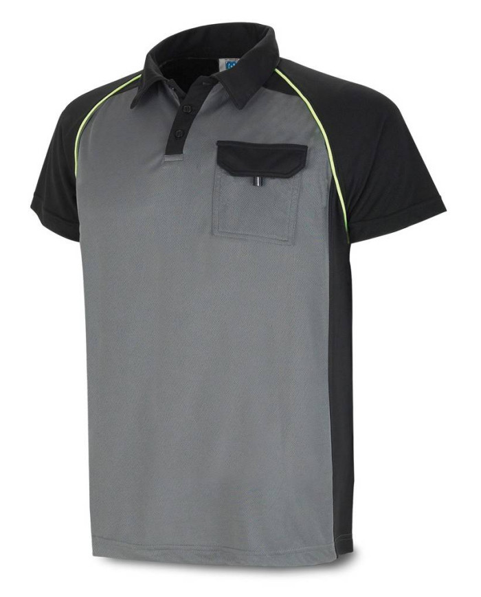 POLO "TÉCNICA" gris/negro poliéster 135 gr MARCA