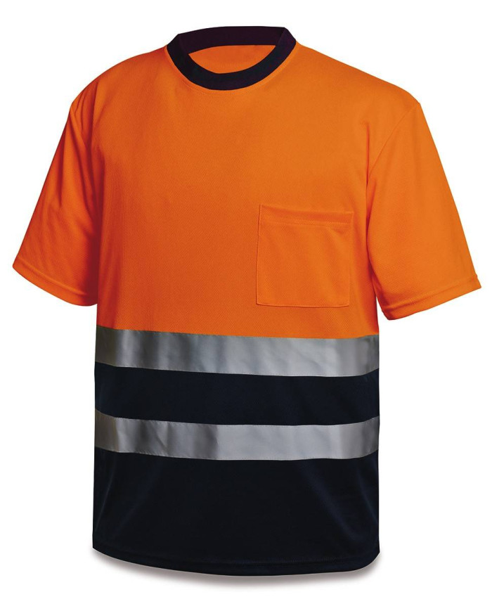 Camiseta Alta Visibilidad poliéster naranja/azul marino 150 gr MARCA