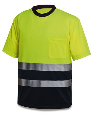 Camiseta Alta Visibilidad poliéster amarillo/azul marino 150 gr MARCA
