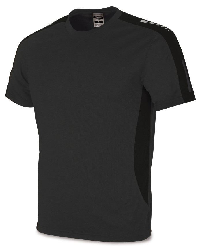 Camiseta "TÉCNICA" gris costado negro poliéster 150 gr MARCA