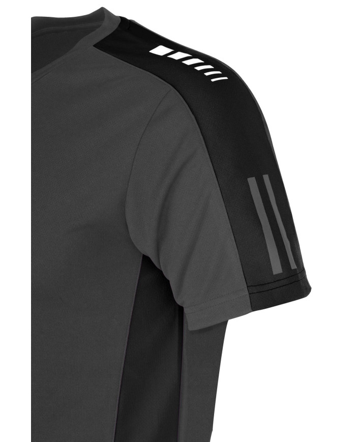 Camiseta "TÉCNICA" gris costado negro poliéster 150 gr MARCA