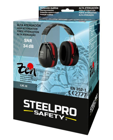Orejera STEELPRO® serie ZEN Negra para protección auditiva con alta atenuación