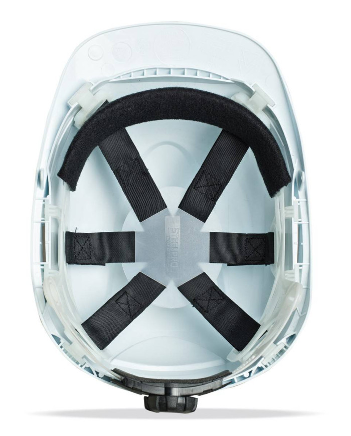 Mod. "THOR". Casco de protección para la industria eléctricamente aislante, cierre ruleta, arnés textil 6 puntos STEELPRO