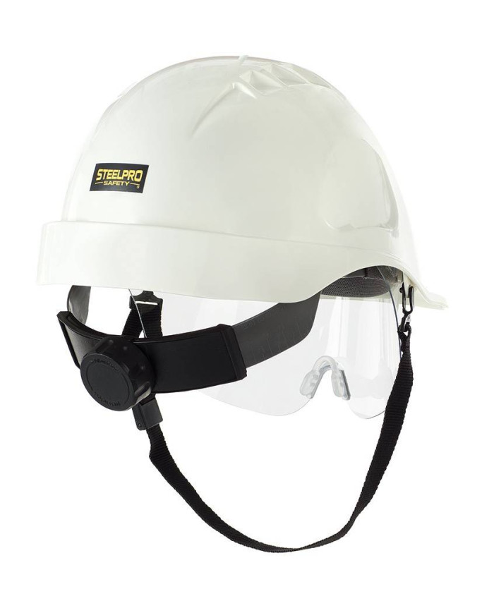 Mod. "VISION". Casco de protección para la industria eléctricamente aislante con visor retráctil cierre ruleta STEELPRO