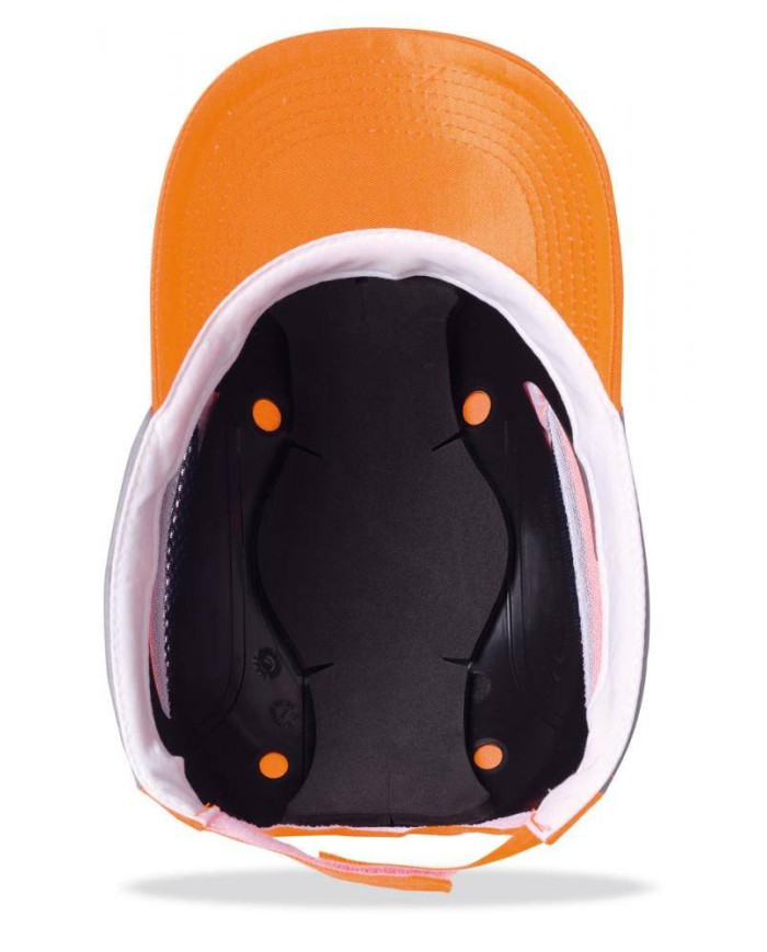 Mod. “BUMPER PRO”. Gorra de protección anti golpes con rejillas de ventilación lateral. Color Naranja Alta Visibilidad con...