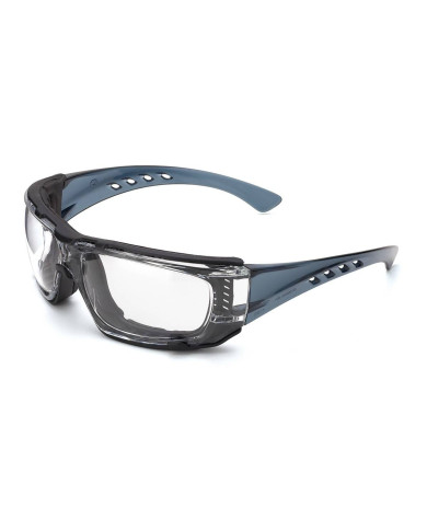 Mod. "BARIO". Gafa de ocular incoloro, patillas flexibles transparentes, foam interior en EVA (desmontable) STEELPRO