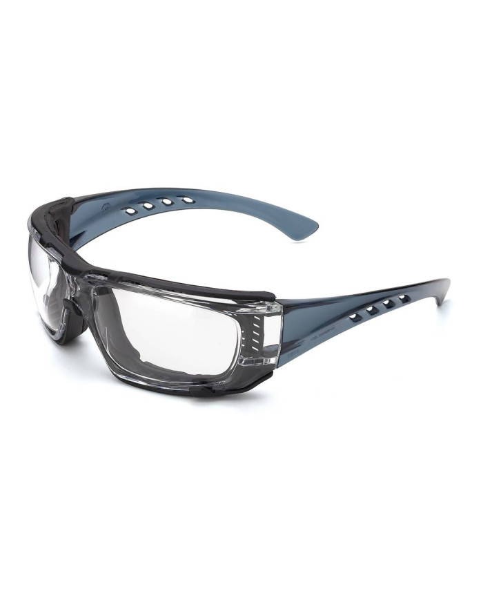 Mod. "BARIO". Gafa de ocular incoloro, patillas flexibles transparentes, foam interior en EVA (desmontable) STEELPRO