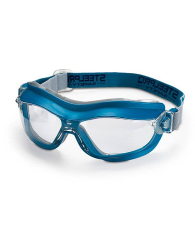 Mod. "X7". Gafa Integral ocular claro antiempañante para riesgos mecánicos. Color Azul STEELPRO