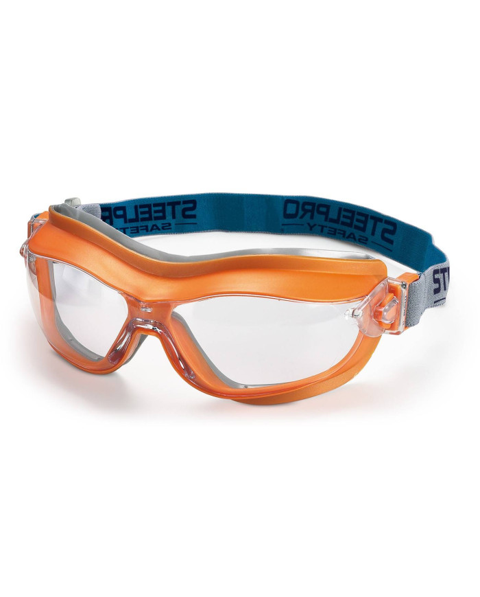 Mod. "X7". Gafa Integral ocular claro antiempañante para riesgos mecánicos. Color Naranja STEELPRO
