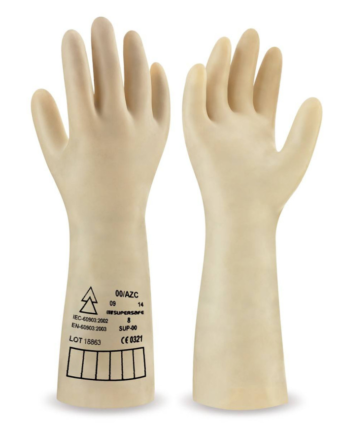 Guantes de látex natural sin soporte para trabajos eléctricos. CLASE 0 - 1000V. Supersafe GP VOLTIUM