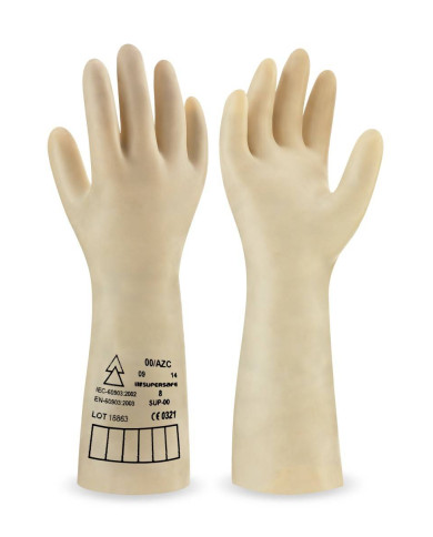 Guantes de látex natural sin soporte para trabajos eléctricos. CLASE 2 - 17000V. Supersafe GP VOLTIUM