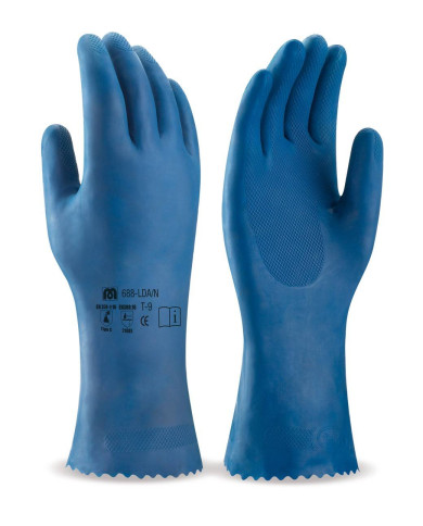 Guante tipo doméstico de látex azul para riesgos químicos y microorganismos MARCA