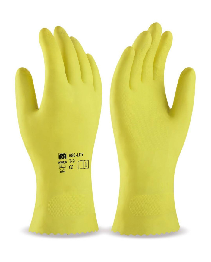 Guante tipo doméstico de látex amarillo para riesgos mecánicos superficiales MARCA