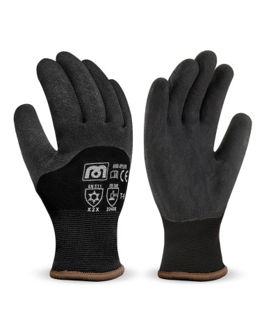 Guante de poliéster negro con recubrimiento de látex negro MARCA