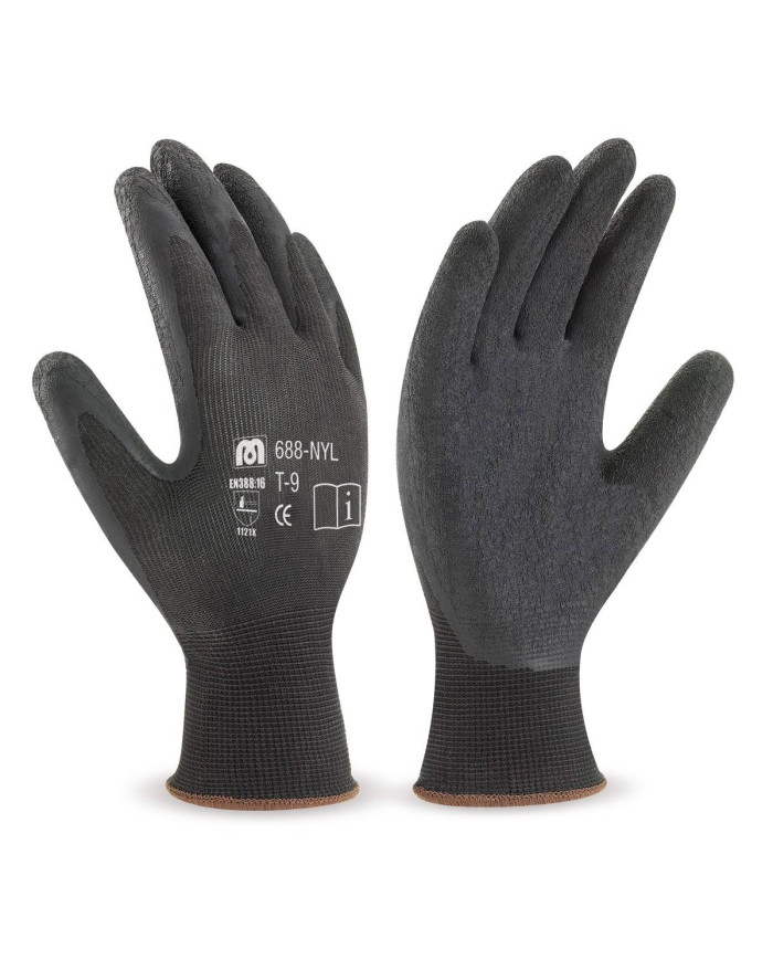 Guante de nylon negro con recubrimiento de látex negro MARCA