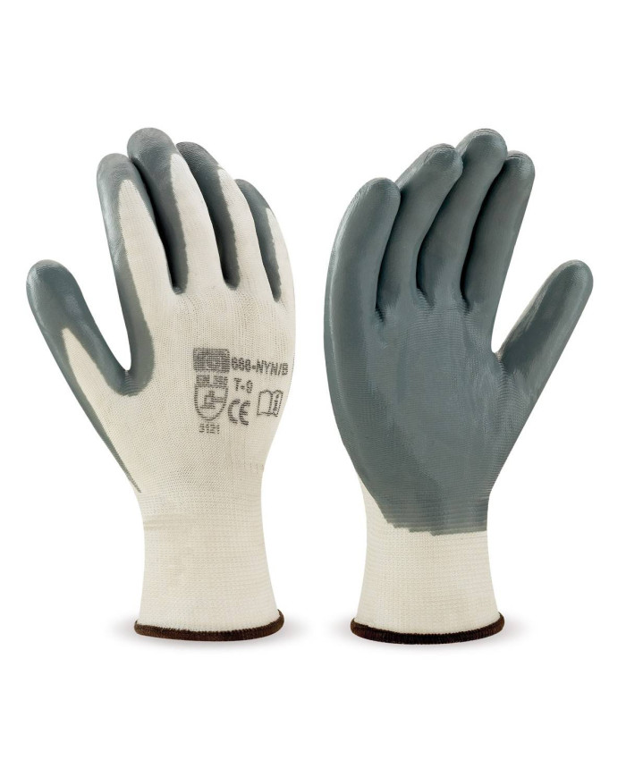 Guante de poliéster blanco con recubrimiento de nitrilo gris MARCA