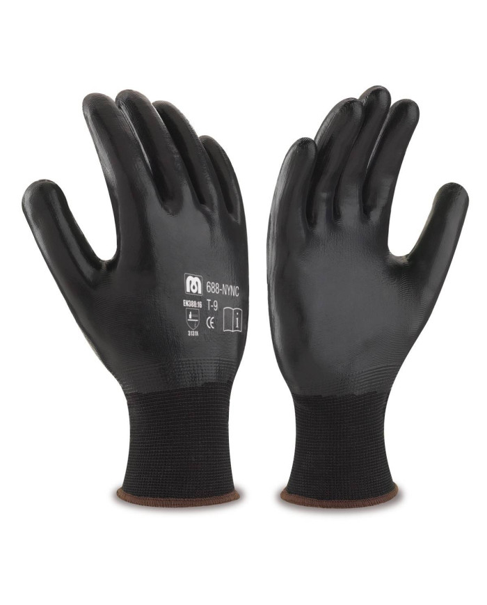 Guante de poliéster negro con recubrimiento de nitrilo negro MARCA