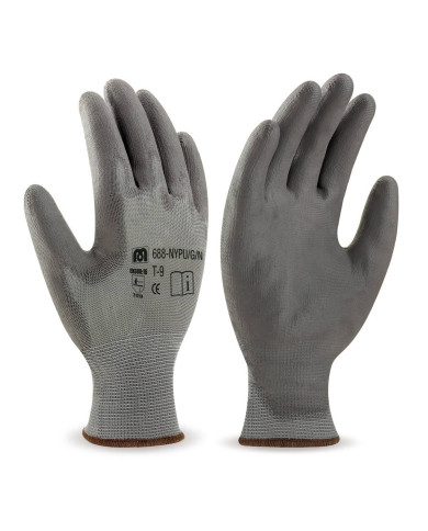 Guante de poliéster gris con recubrimiento de poliuretano gris MARCA