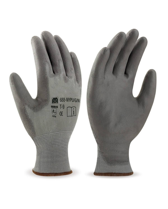 Guante de poliéster gris con recubrimiento de poliuretano gris MARCA