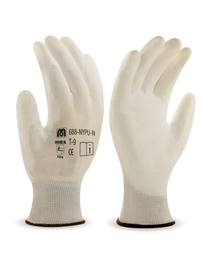 Guante de poliéster blanco con recubrimiento de poliuretano blanco MARCA