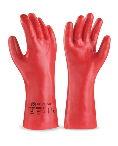 Guante de PVC estanco de 27 cm. rojo para riesgos mecánicos, químicos y microorganismos MARCA