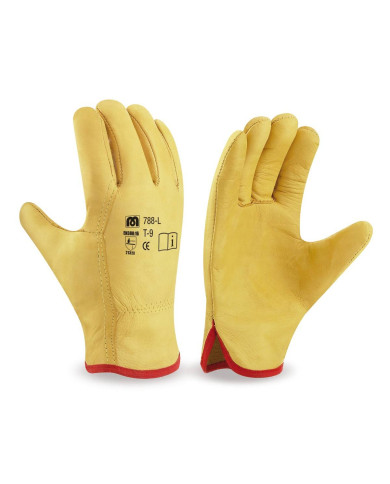 Guante tipo conductor flor vacuno amarillo con ribete MARCA