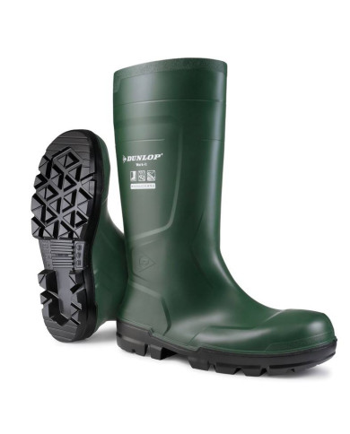 Bota de agua verde de seguridad PVC caña alta. Dunlop® (S5 SR LO LG)