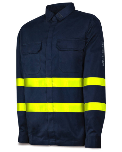 Camisa IGNÍFUGA y ANTIESTÁTICA multinorma con cintas reflectantes. Algodón 220 gr MARCA