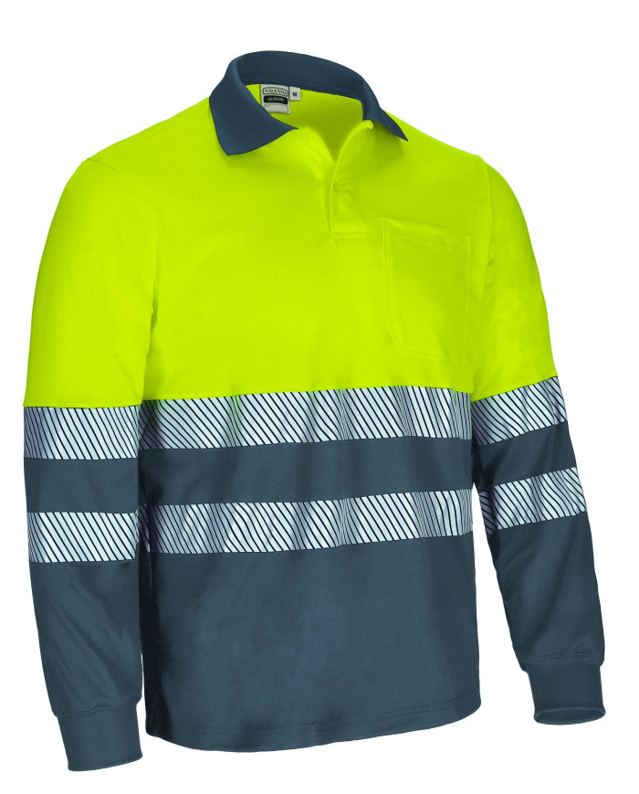Polo A.V. M/L ALBURY naranja flúor-azul marino orión