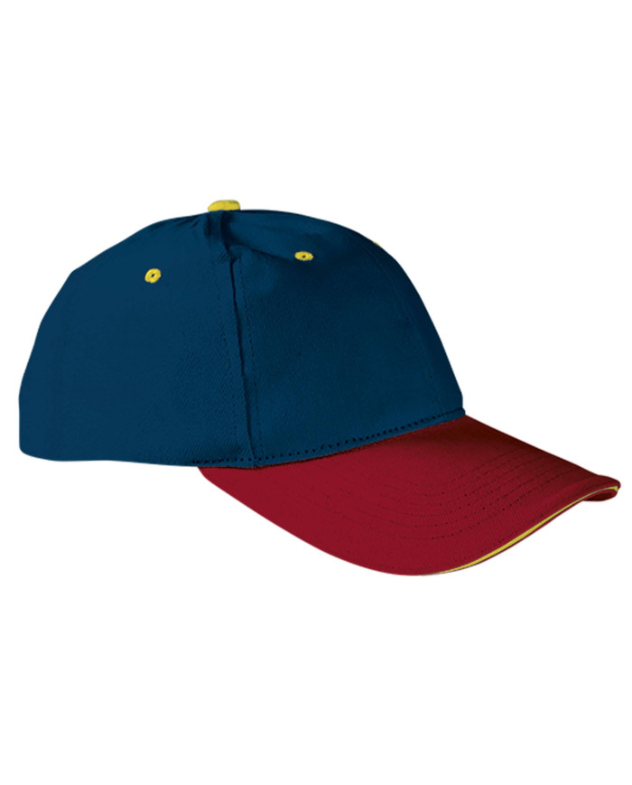 Gorra SANDWICH azul marino orión-rojo loto-amarillo limón