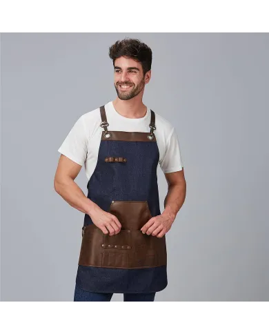 DELANTAL PETO VAQUERO Y PIEL 73X68 CM GARYS