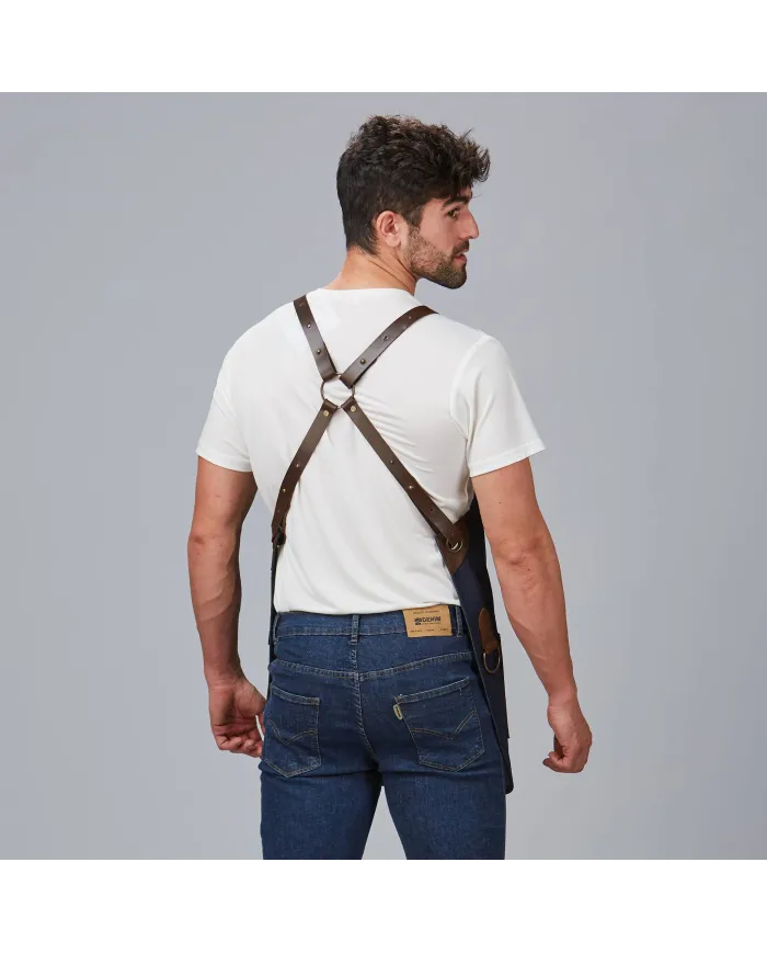 DELANTAL PETO VAQUERO Y PIEL 73X68 CM GARYS