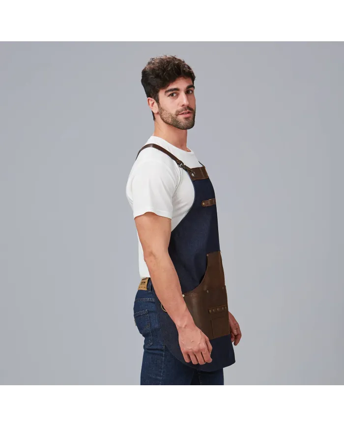 DELANTAL PETO VAQUERO Y PIEL 73X68 CM GARYS