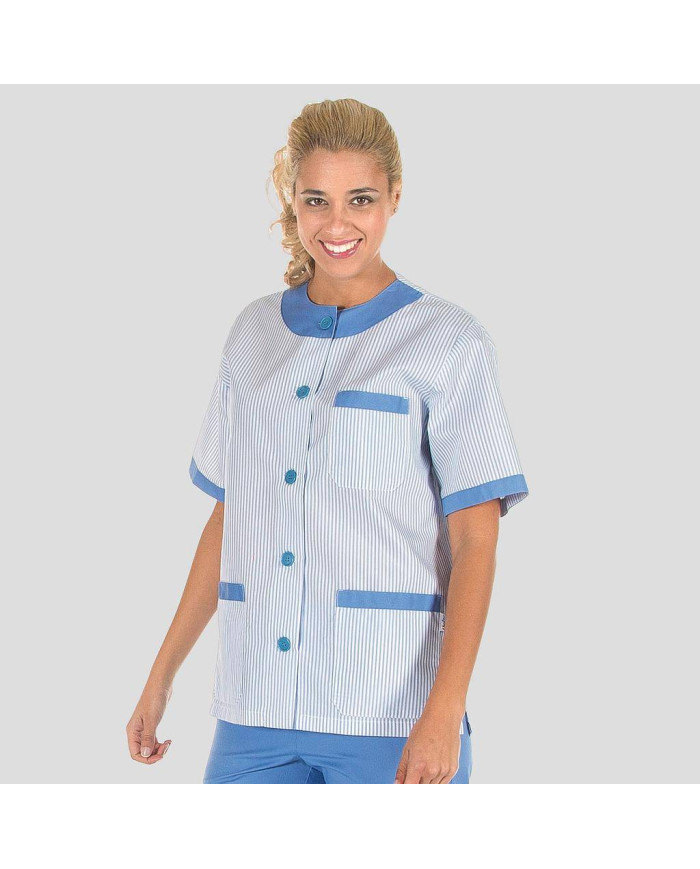 BLUSA SANITARIO UNISEX ABOTONADA VICHY COMBINADA GARYS
