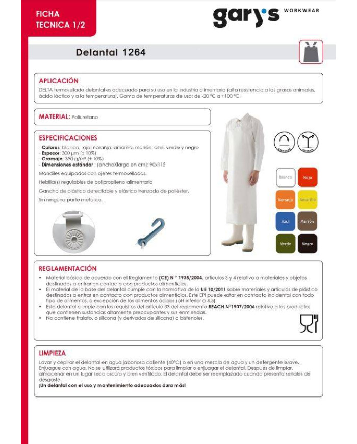 DELANTAL CON PETO POLIURETANO ANDREW 115X90 CM GARYS
