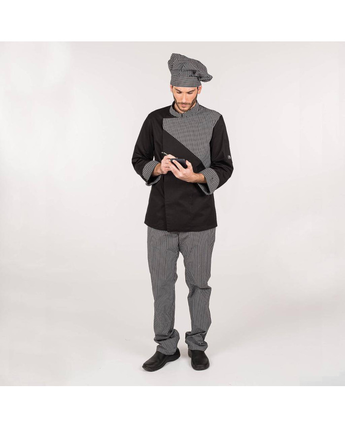 PANTALON UNISEX GOMA+CORDON CUADRO LUTOS BLANCO Y NEGRO