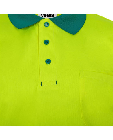 Polo poliéster reciclado bicolor manga corta cinta segmentada VELILLA